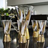 Service à orangeade vintage en verre décoré à l'or fin 1970
