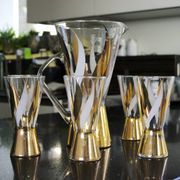 Service à orangeade vintage en verre décoré à l'or fin 1970