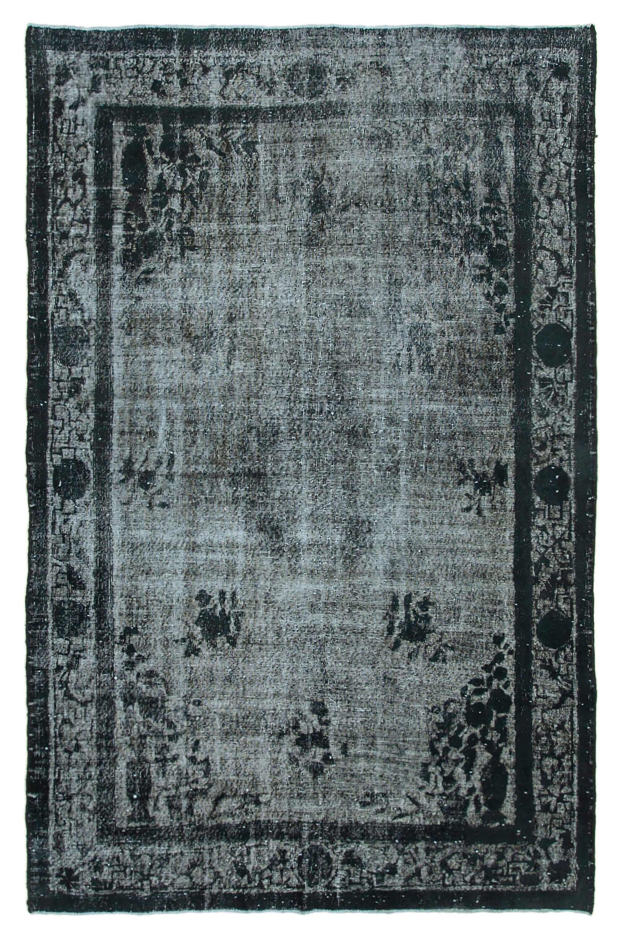 Hand-knotted rustic anatolian 1980s 212 cm x 326 cm black carpet