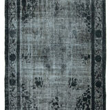 Hand-knotted rustic anatolian 1980s 212 cm x 326 cm black carpet
