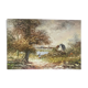 Oil painting on canvas animated lake landscape signed
