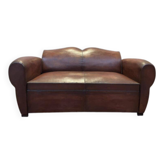 Art Deco Leather Club Sofa Bed