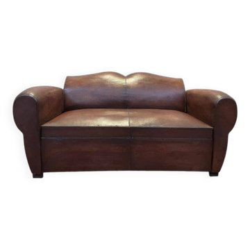 Art Deco Leather Club Sofa Bed