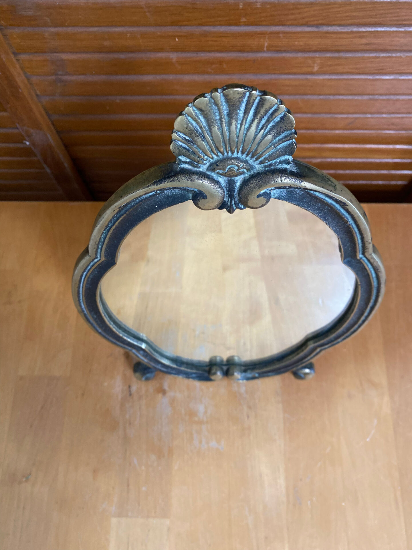 Antique mirror louis xv shell shape rococo bronze #