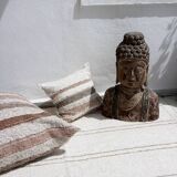 Handwoven rug - White with beige lines - recycled cotton - 170 x 240 cm