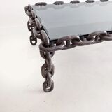 Table basse brutaliste à maillons de chaîne des années 1970