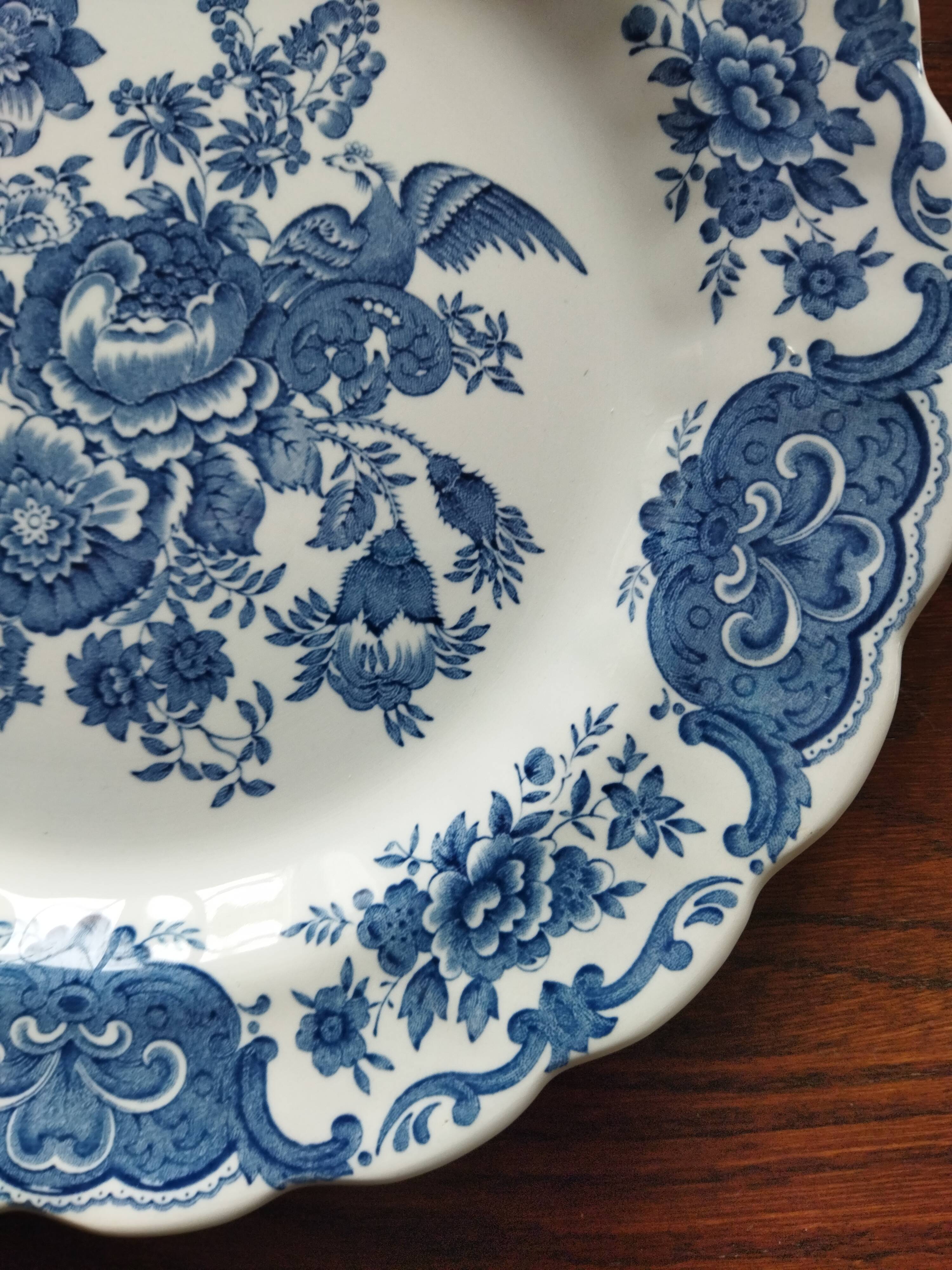 12 English dinner plates Ridgway "Windsor" ("Asiatic Pheasants") blue & white