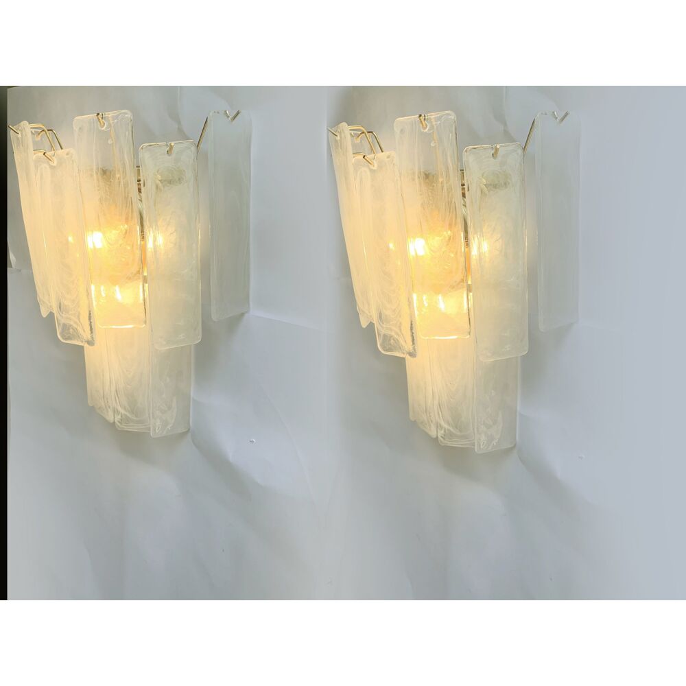 Venied-white alabastro strips “listelli” murano glass wall sconces