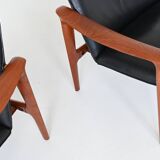 Paire de fauteuils scandinaves en teck et cuir Westnofa Norvège 1960
