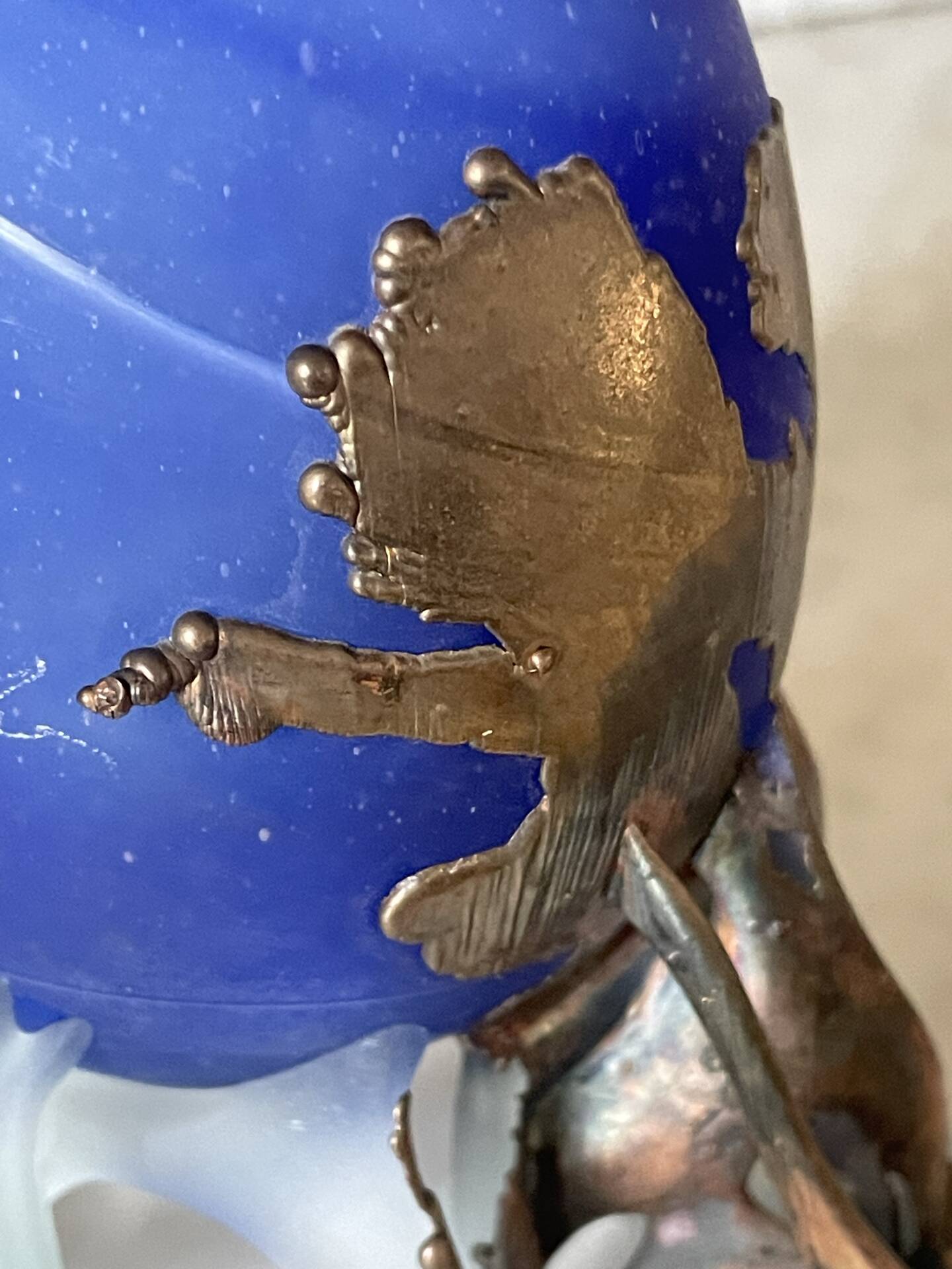 glass paste vase signed, bronze mount