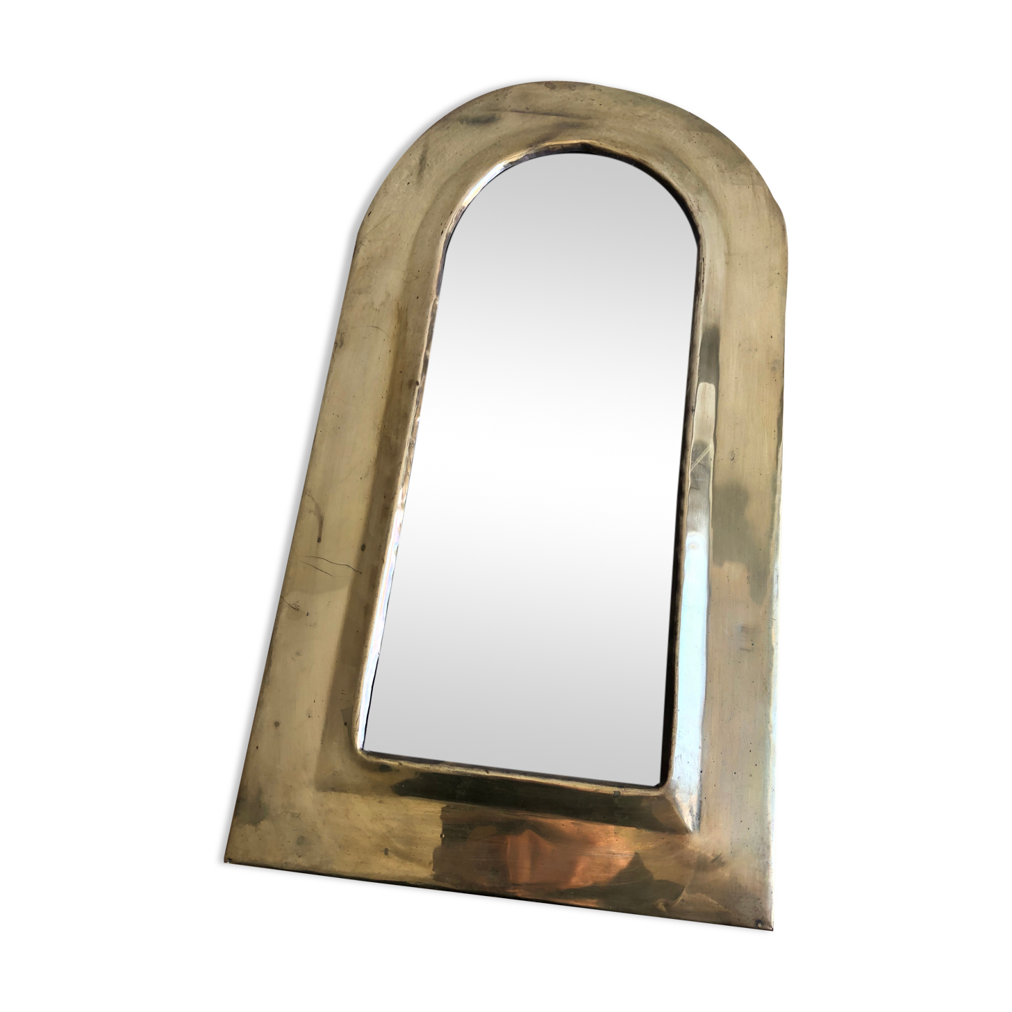 Half moon brass mirror