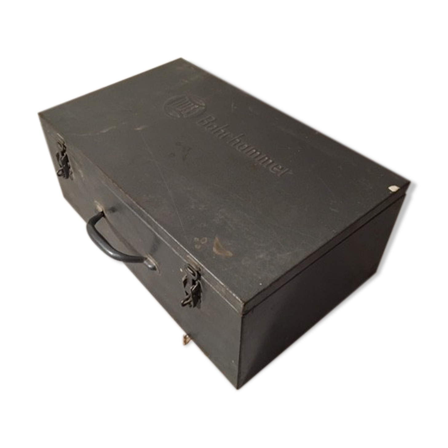 A crate, box or metal suitcase in undue style 60/70