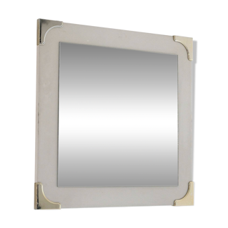 1940s/50s Scandinavian Wall Mirror with White Frame and Brass Details