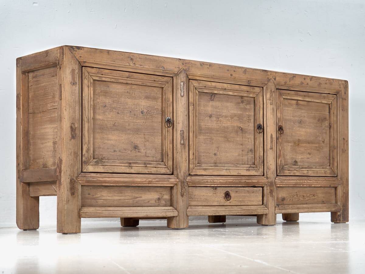 Antique three-door pine wood sideboard (circa 1920)