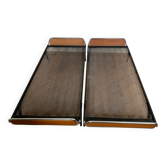Pair of teak and chrome beds with mattress