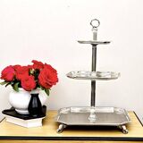 Serviteur muet à trois étages en métal argenté – élégance des années 1950