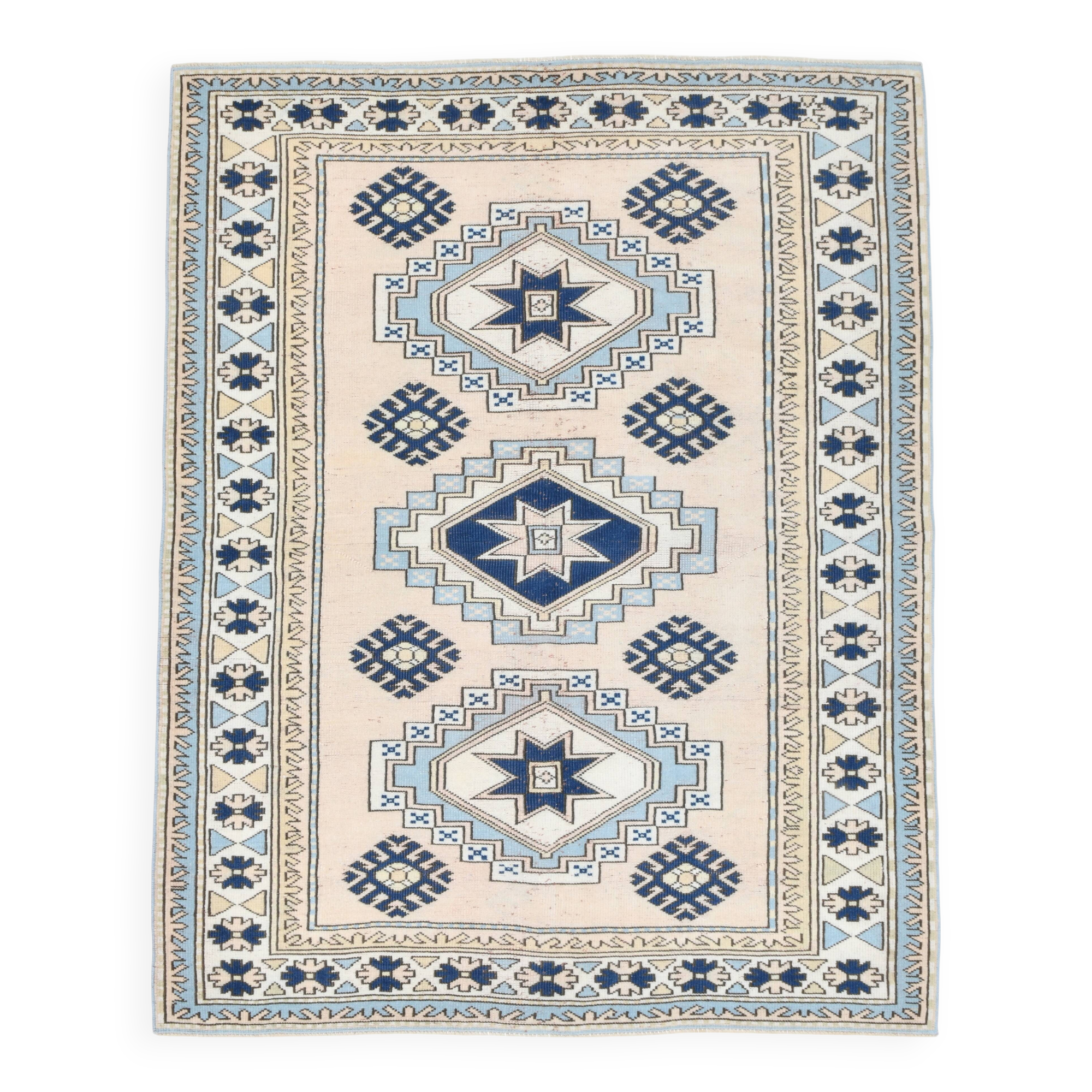 6x7 Navy Blue Cream Oriental Persian Rug, 178x225Cm