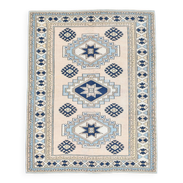 6x7 Navy Blue Cream Oriental Persian Rug, 178x225Cm
