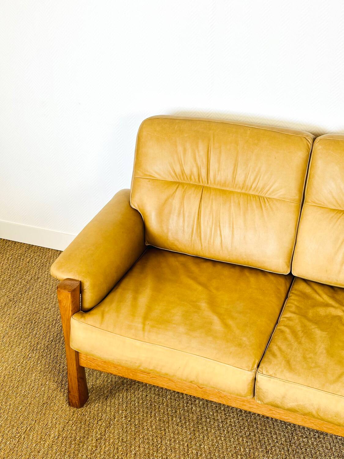 Salon complet en cuir camel 1960