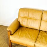 Salon complet en cuir camel 1960
