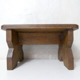 Old small bench in solid oak wood vintage step stool