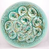 Oyster plate in turquoise earthenware from Niderviller Mousse collection