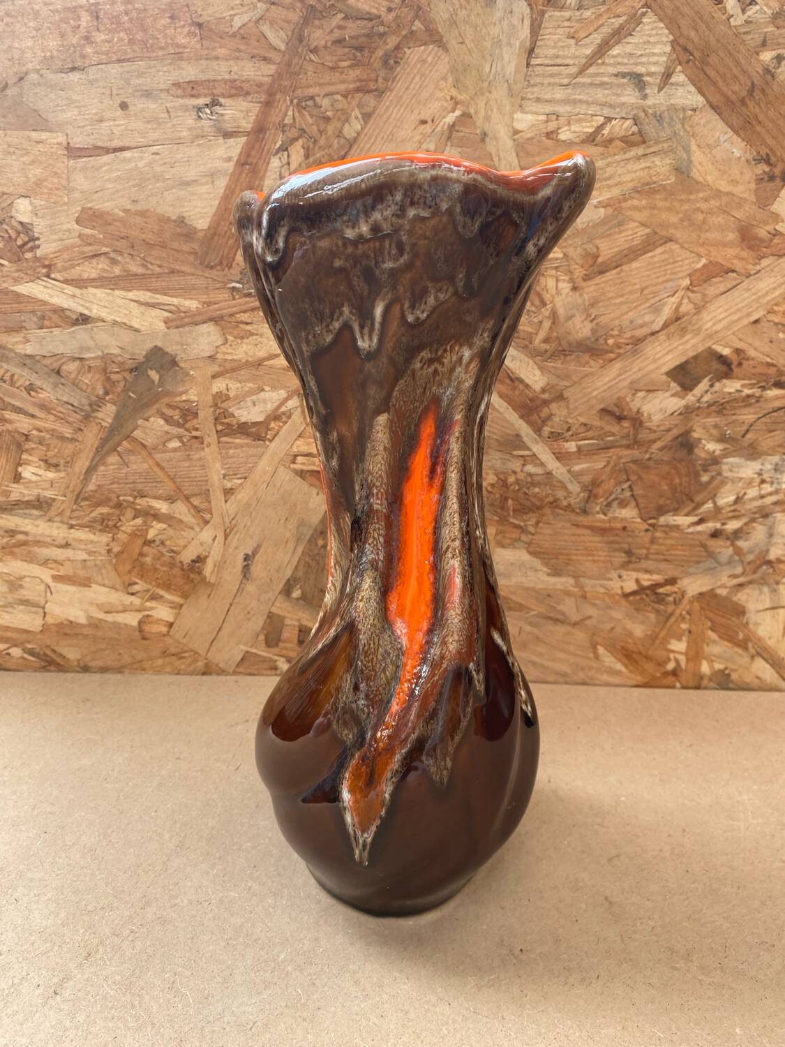 Antique vase vallauris ceramic art brown orange vintage