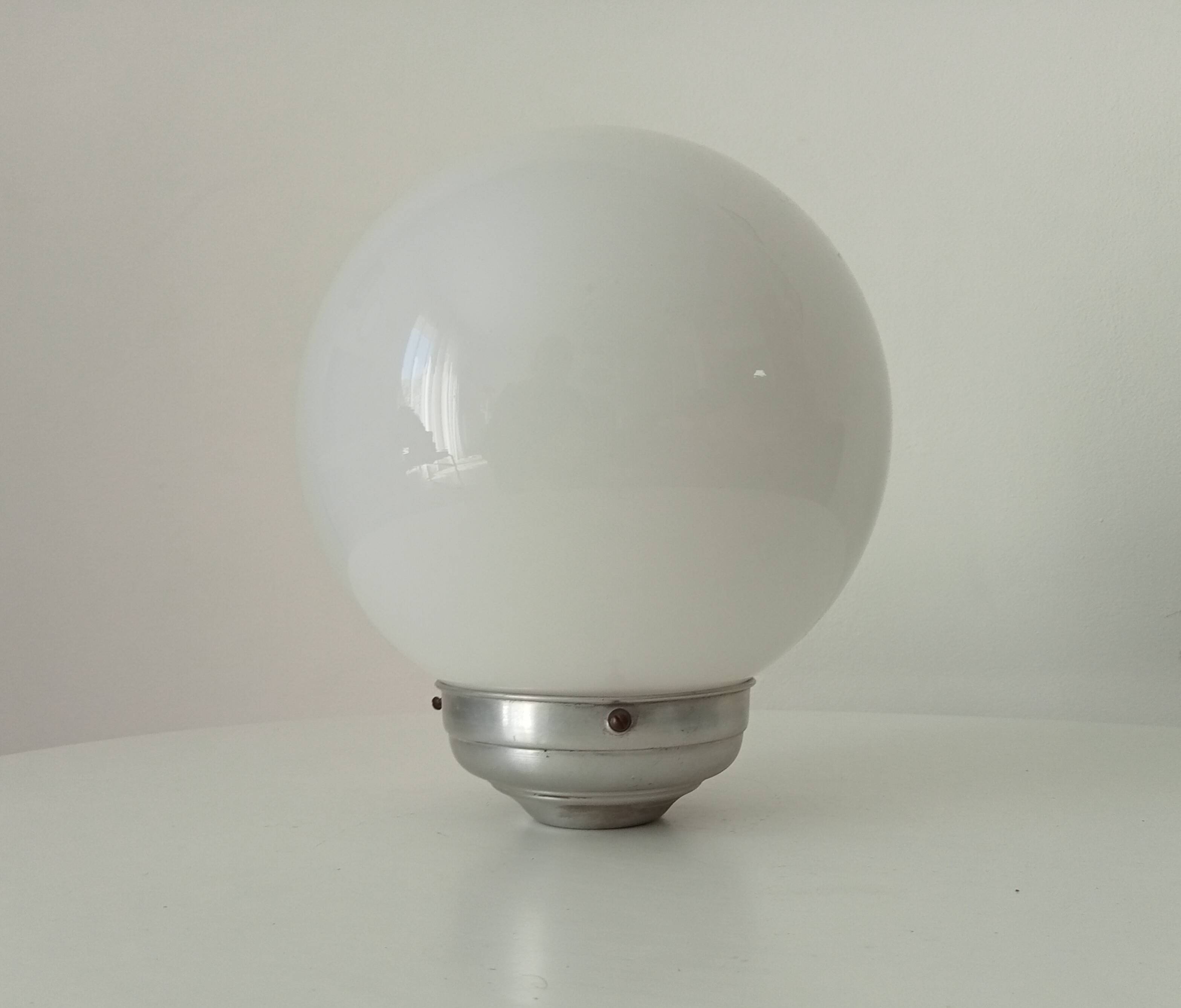 Globe lampshade vintage 50s Opaline and aluminum