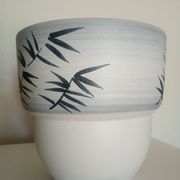 Paul MILLET in Sèvres - White & grey-blue vase - Black painted foliage