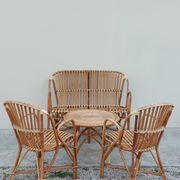 Set bench table and two armchairs in rattan 1950 vintage
