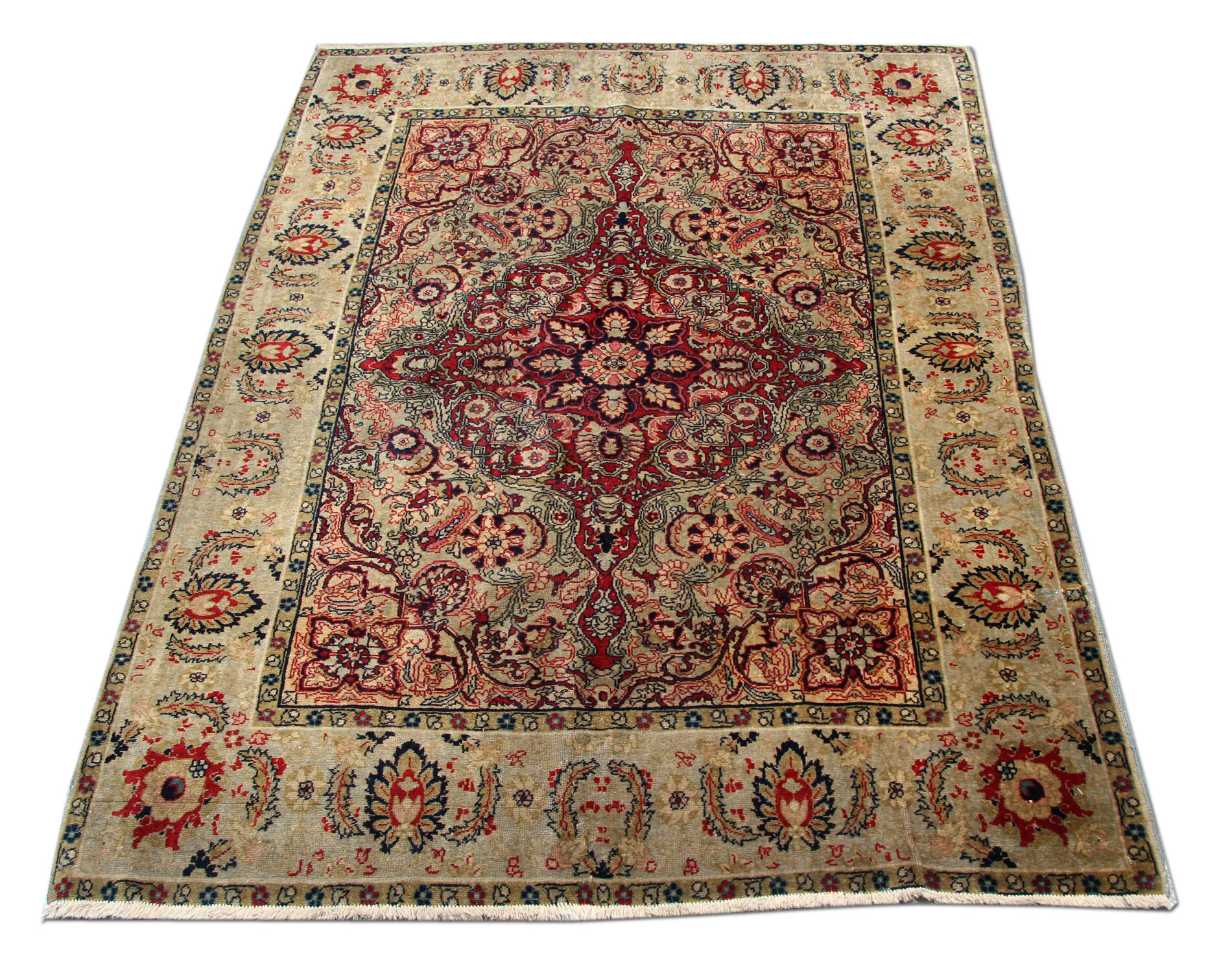 Handwoven antique persian carpet traditional wool area rug- 174x132cm