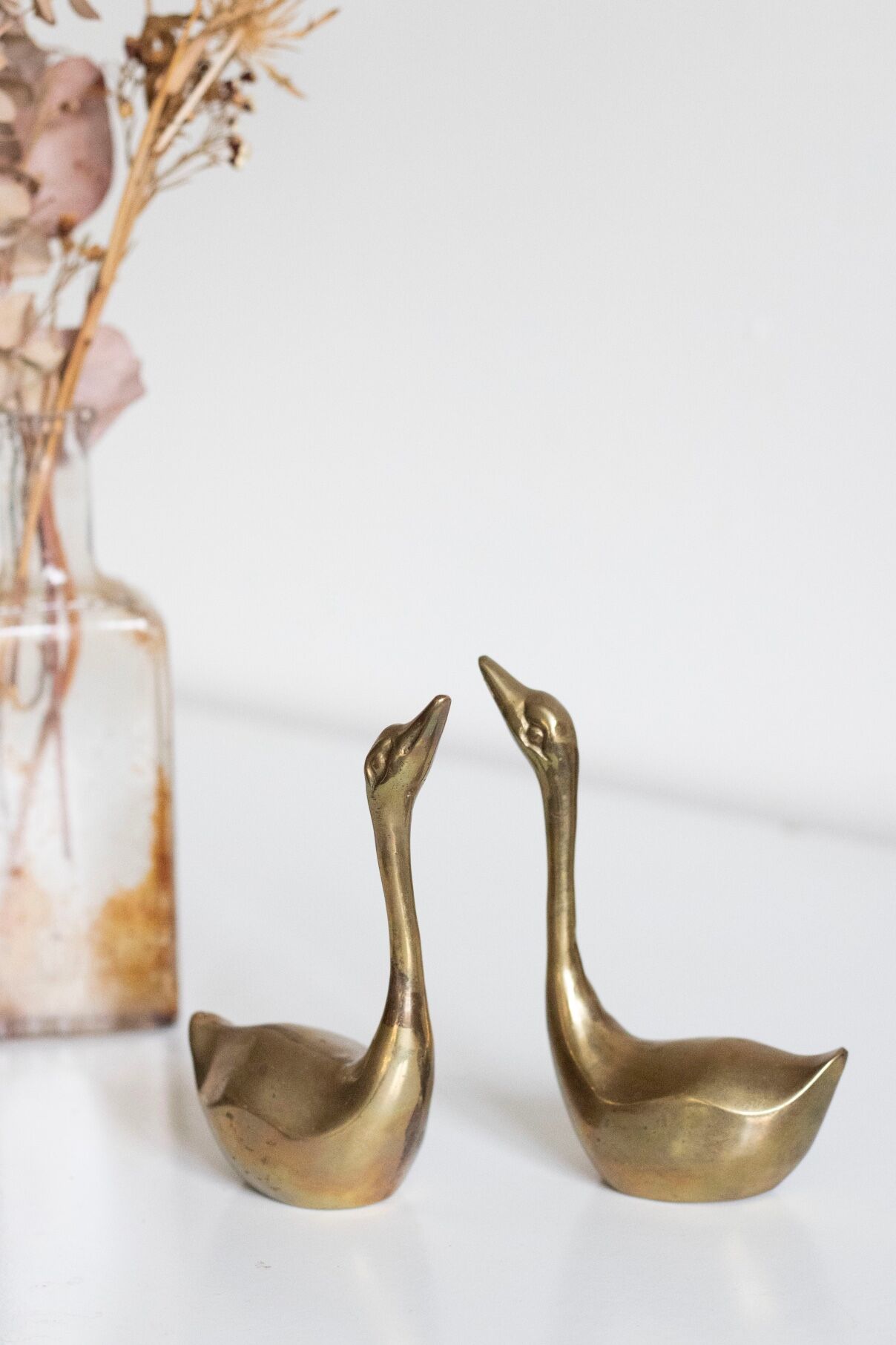 Pair of vintage brass swans