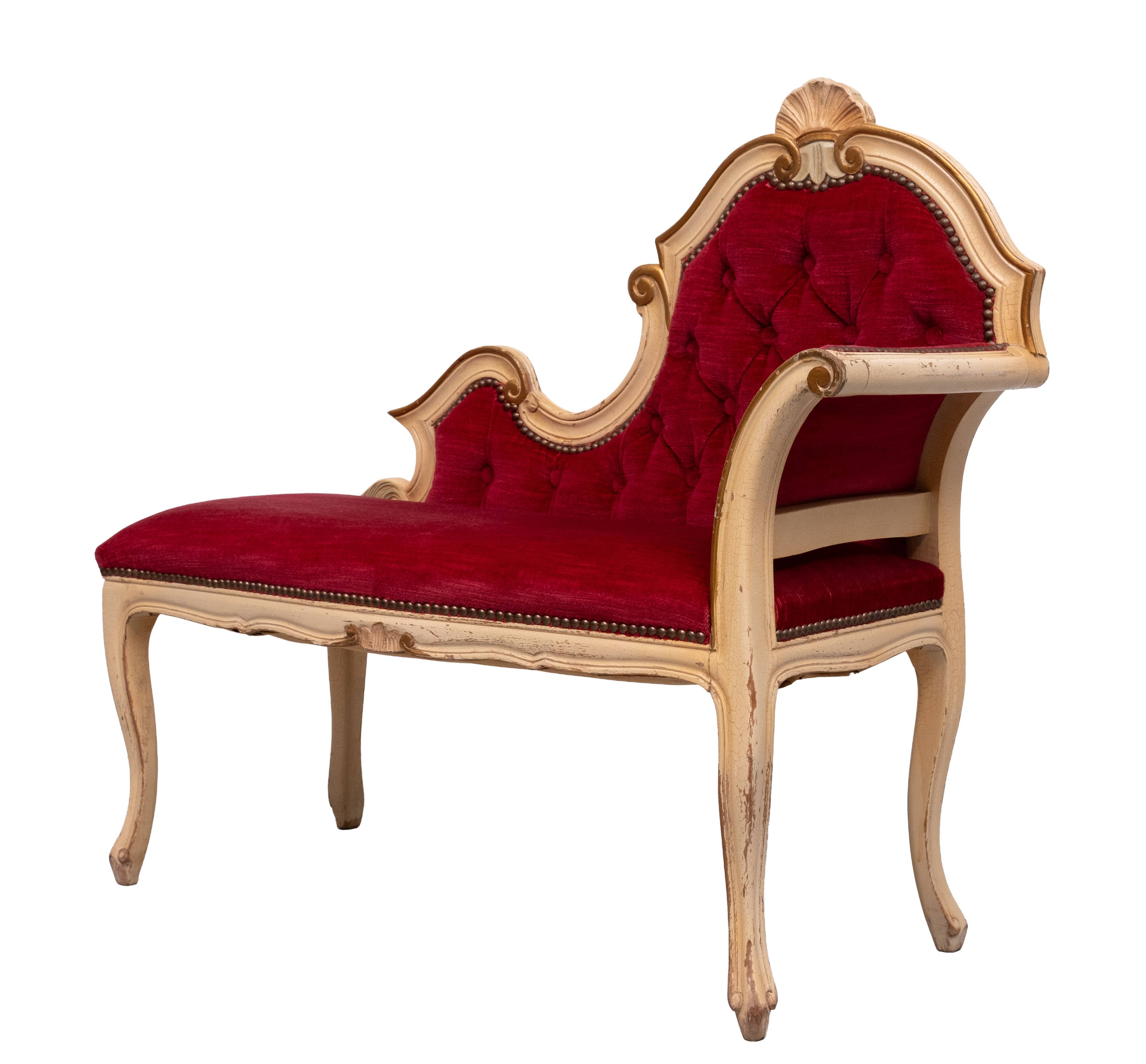 Louis XVI Red Velvet Hall Sofa 1950s France
