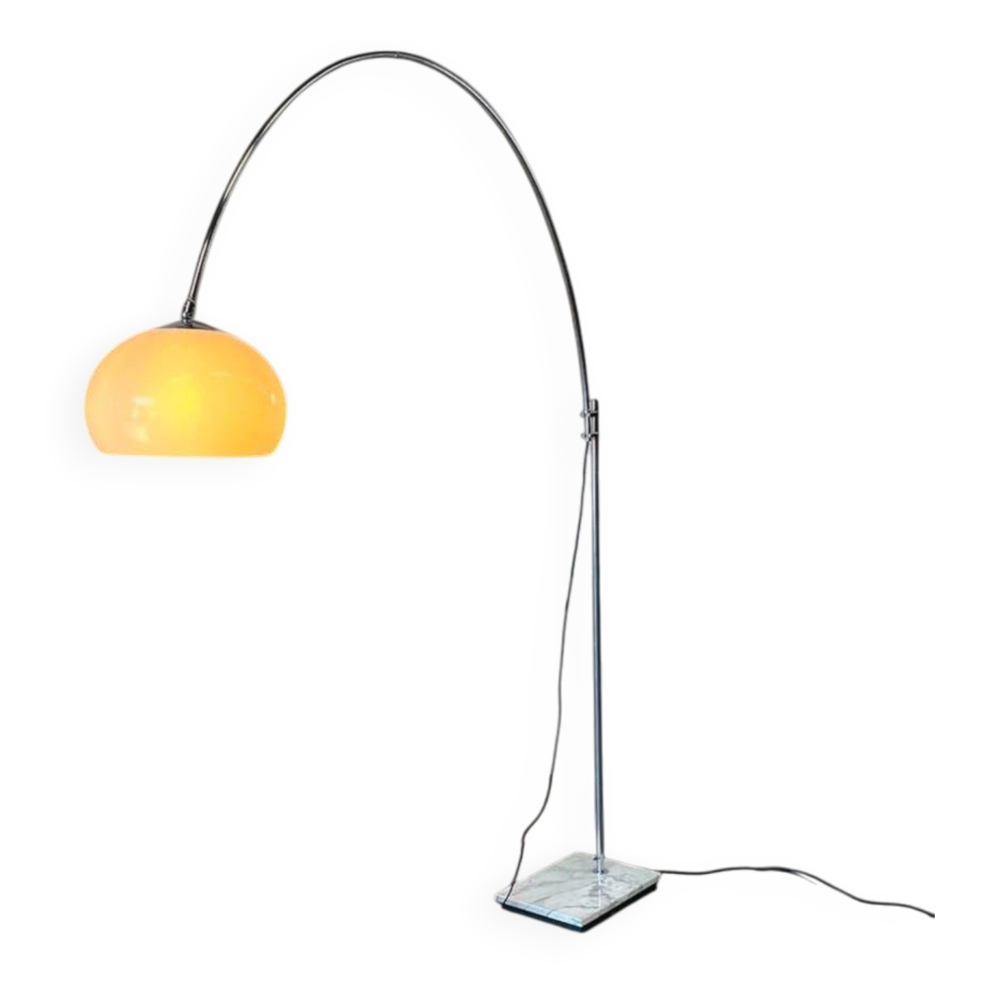 Lampadaire arc vintage chromé avec socle en pierre