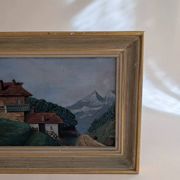 Tableau ancien - chalet à la montagne