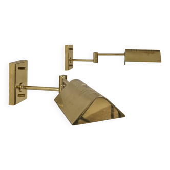 Pair of adjustable vintage wall lights, brass, France, 1970.