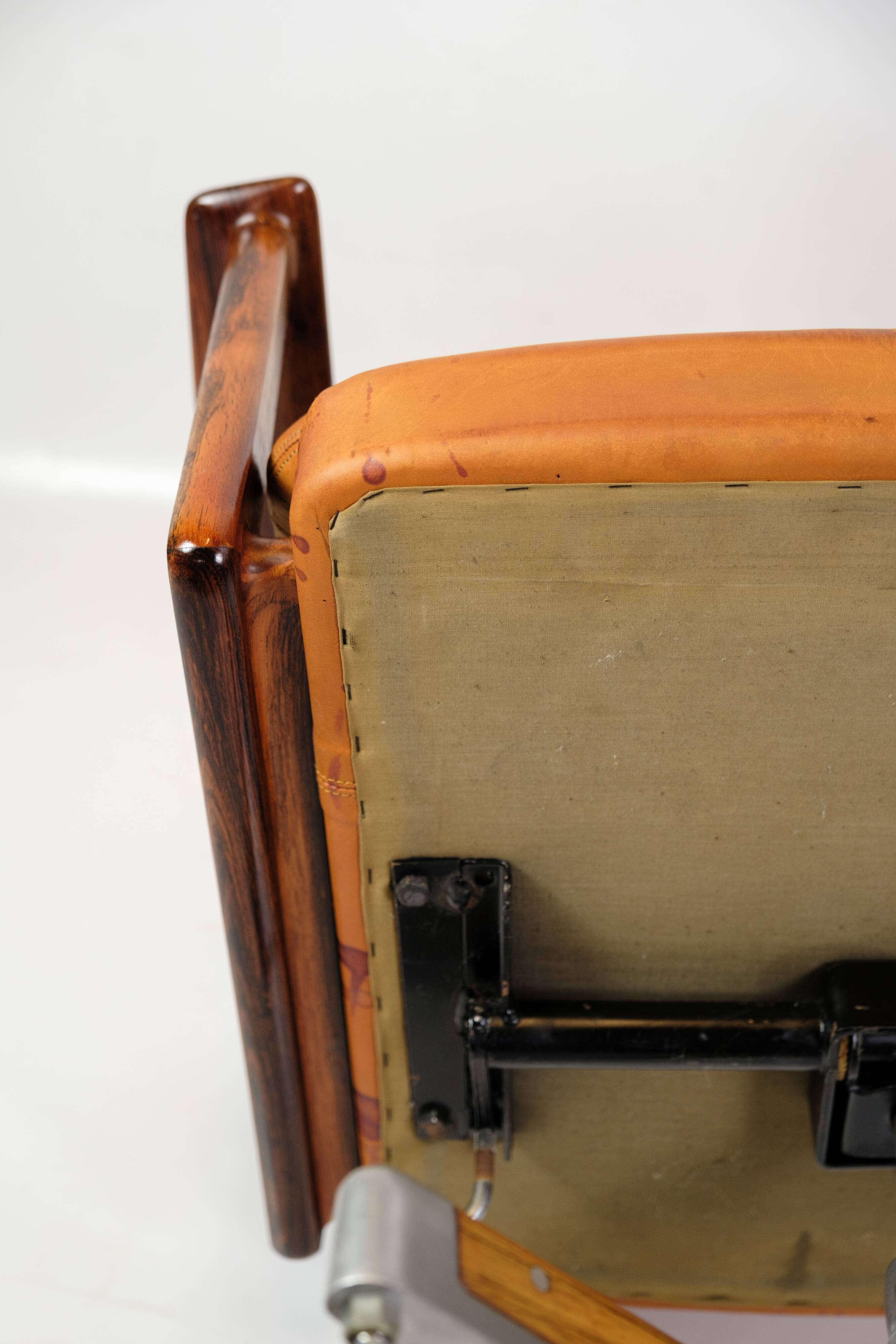 Office Chair Model 419 Made In Rosewood With Cognac Leather Seat By Arne Vodder For Sibast from 1960