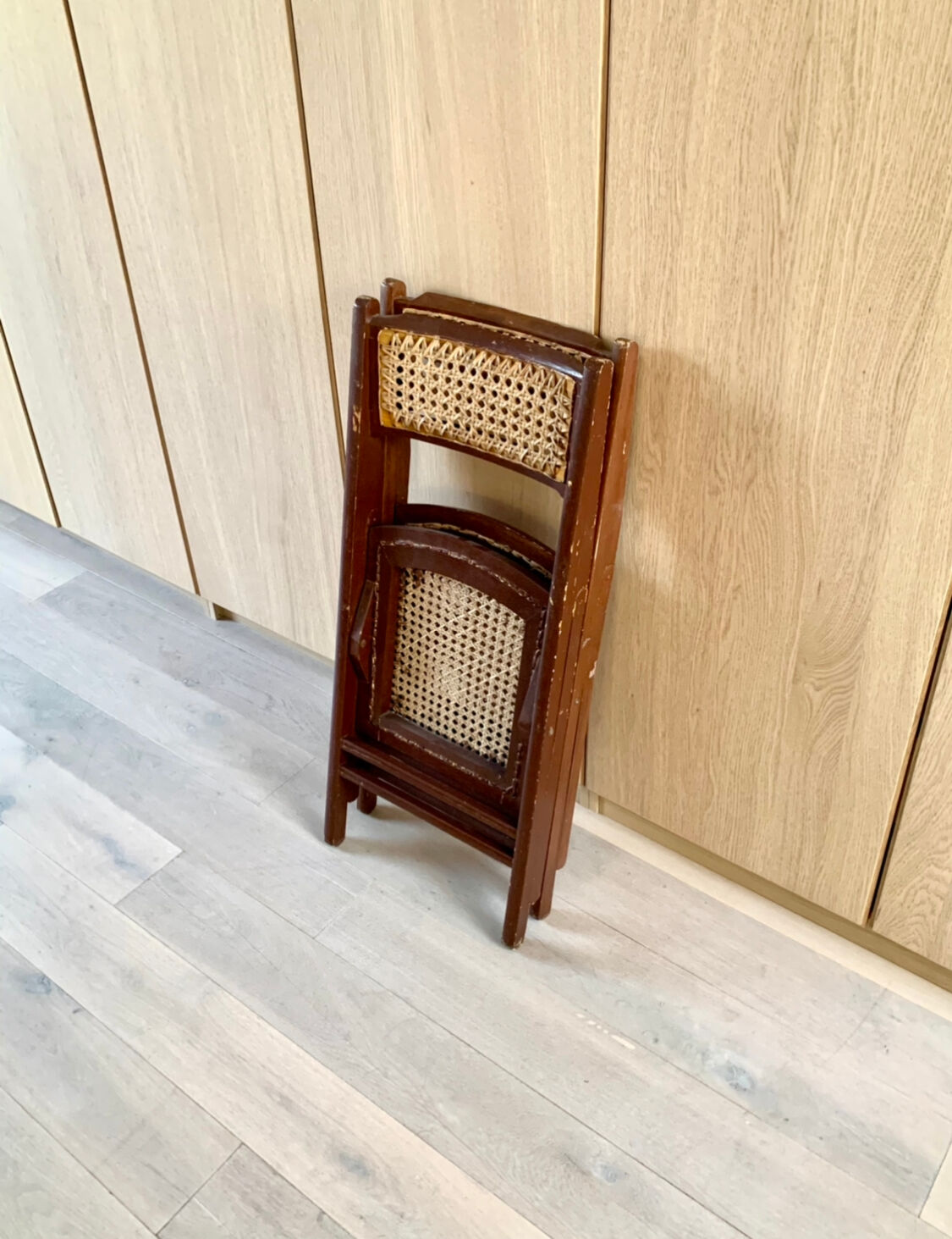Pair of folding wooden chairs and canning
