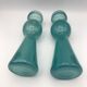 Pair of vintage candlesticks in molded glass turquoise blue 20 cm