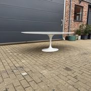 Original Knoll Tulip oval dining table (244cm) in Carrara marble.