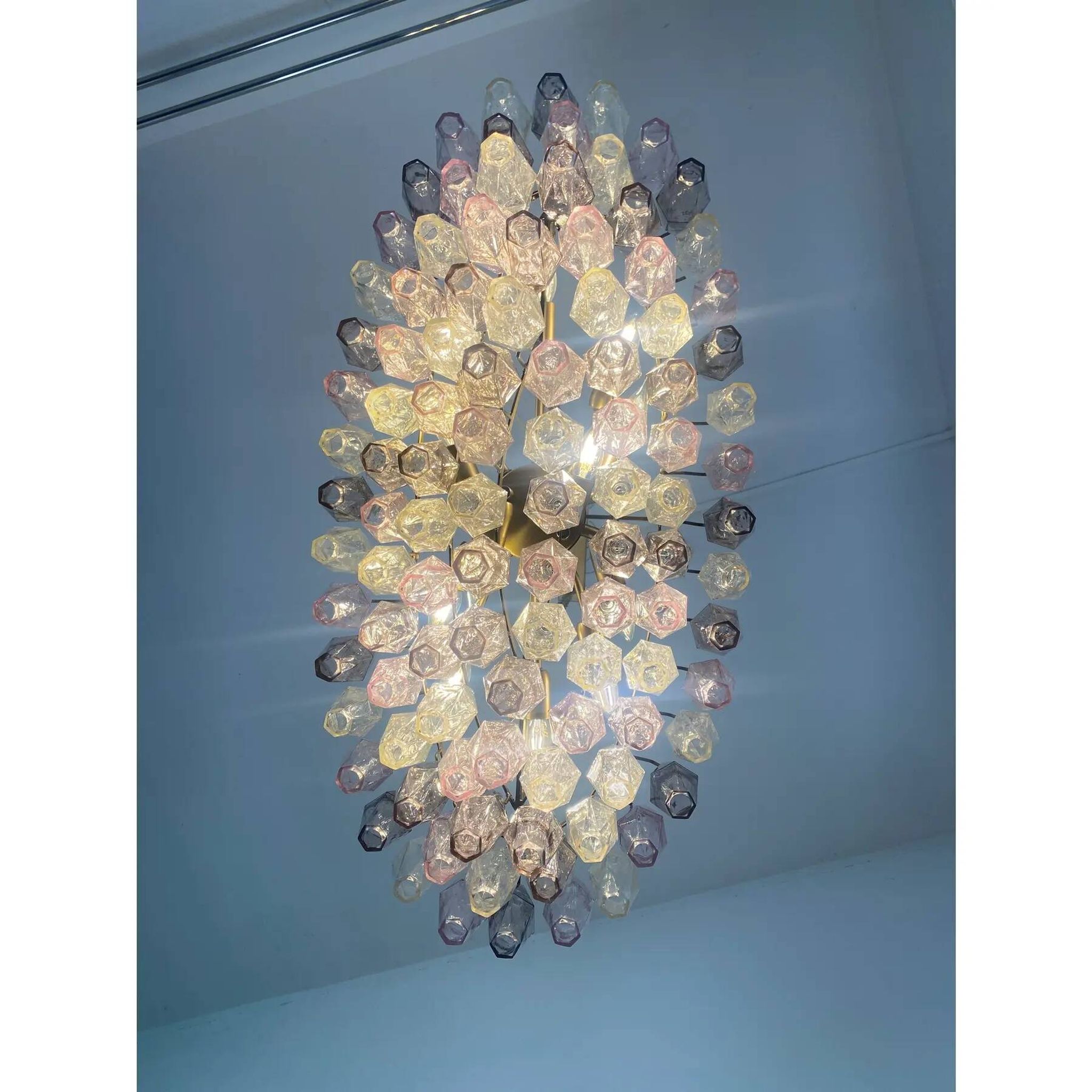 Contemporary Multicoloured Oval “Poliedri” Murano Glass Burnish Chandelier