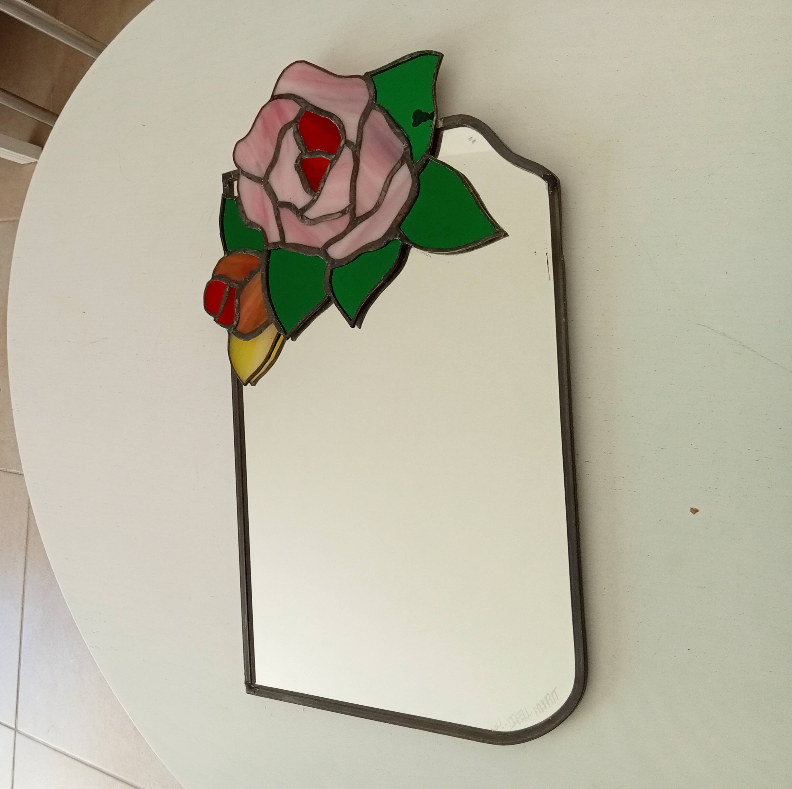 Vintage stained glass and lead mirror