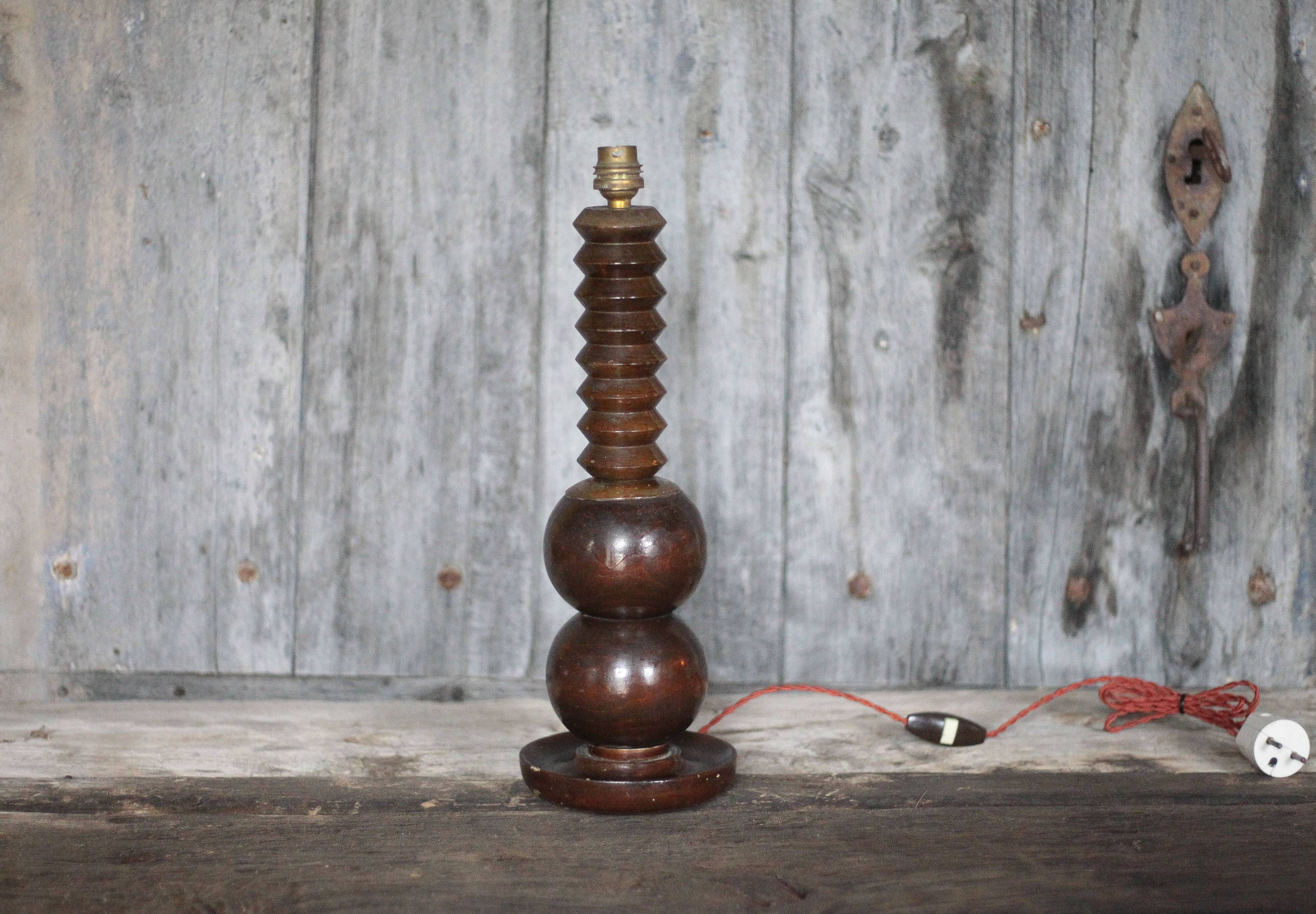 Wood lamp, turned wooden lamp base, table lamp, living room lamp.