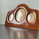 Cadre triple ancien art déco en bois d'acajou 22 x 29 cm verre convexe