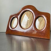 Antique art deco  mahogany wooden triple  frame 22 x 29 cm  convex glass