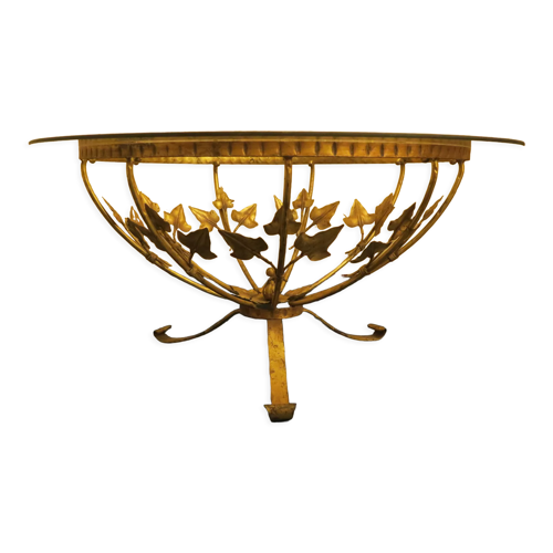 Hans Kögl gold plated tole and glass circular coffee table 1970s