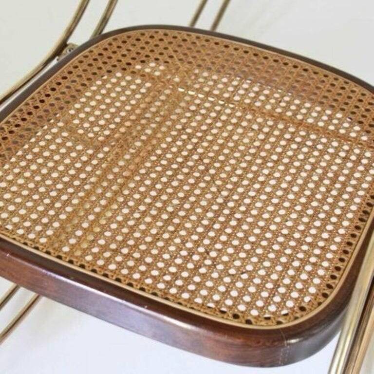 1970s Thonet-Style Rocking Chair, Brass & Wicker