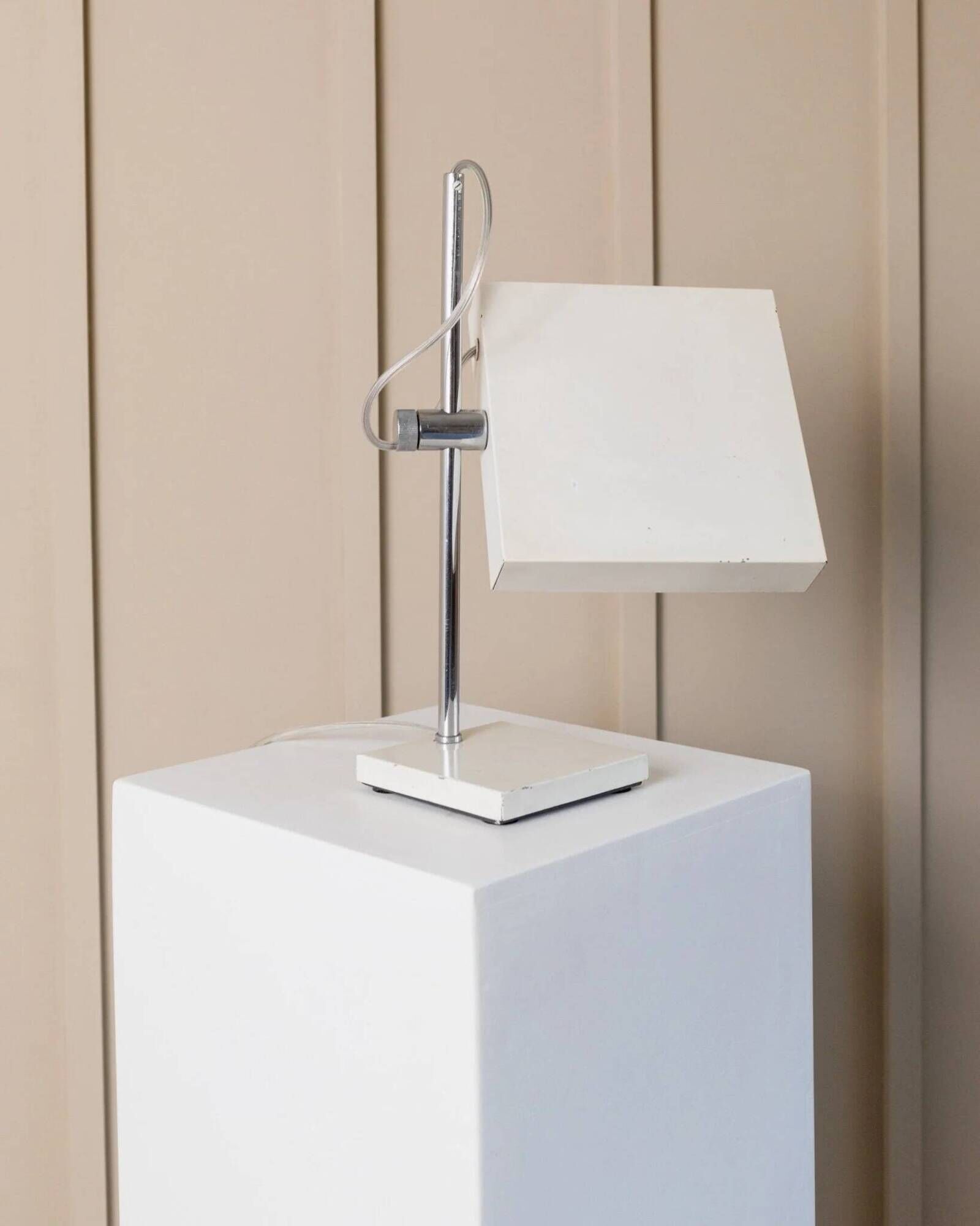 Kaiser Leuchten Table Lamp by Klaus Hempel - white enamelled steel with chrome stem, adjustable mid-century 1960s