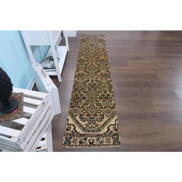 1970s Vintage Turkish Oushak Handmade Wool Runner 58x282