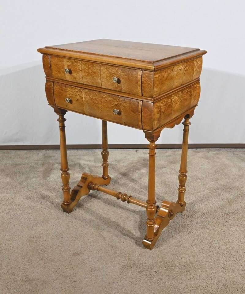 Rare Small Chiffonnière Table in Speckled Amboyna and Cherry, Louis Philippe Period – 19th